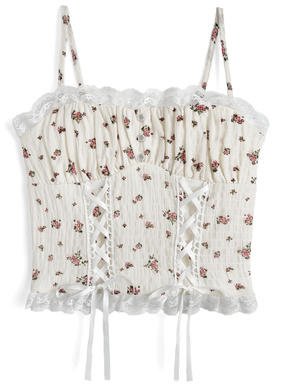 小花柄レースアップキャミソールトップス
