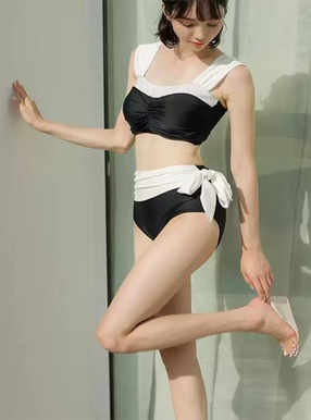 配色リボンビキニ水着