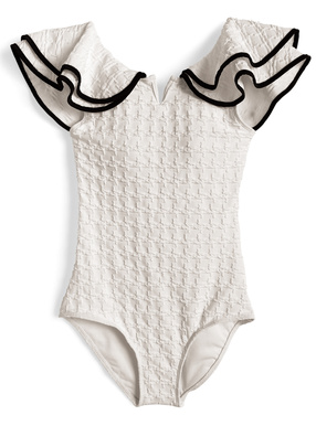 配色パイピングフリルワンピース水着