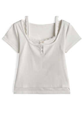 キャミソールレイヤード風ヘンリーネックリブトップス