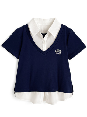 シャツレイヤード風リブトップス