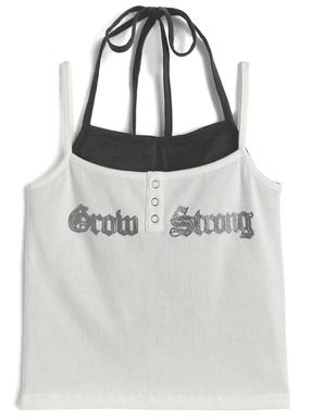 カップ付きレイヤード風ラインストーンロゴキャミソールトップス