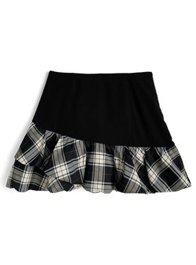 インパン裏地付きチェック柄バルーンミニスカート