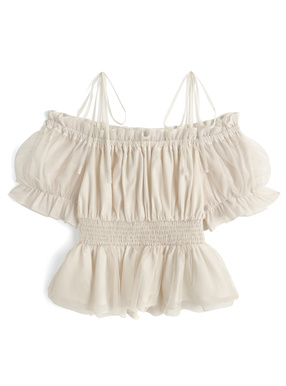 ラメシアーチュールオフショルダーリボントップス