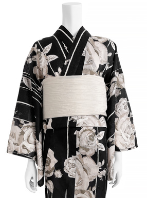 モノトーンバラ柄浴衣セット