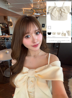 ビッグリボンツイードオフショルダートップス