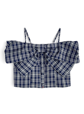 チェック柄ビッグリボンオフショルダートップス