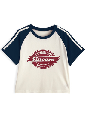 配色ラグランロゴプリントリブTシャツ