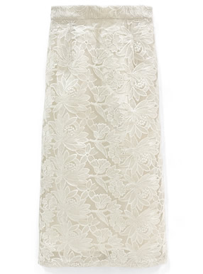 花柄刺繍オーガンジーバックスリットタイトスカート