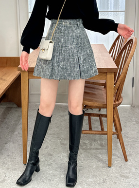 インパンベルト付きボックスプリーツミニスカート