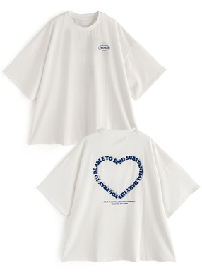 バックハートプリントサガラ刺繍Tシャツ