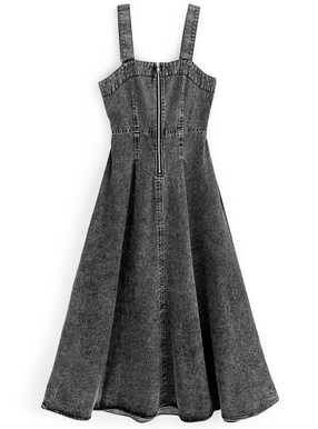 バックオープンフレアデニムキャミワンピース