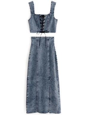 レースアップビスチェ×タイトスカートデニムセットアップ