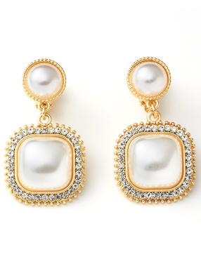 スクエアパールビジューイヤリング