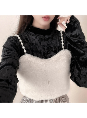 ファーバックレースアップパールストラップビスチェ