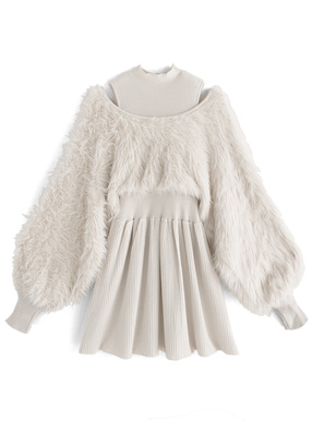 前後2Wayシャギードッキングニットミニワンピース