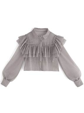 キャミソール付きラメチュールフリルトップス