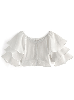 フリルスリーブショート丈シアーブラウス