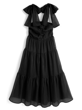 ショルダーリボンシアーティアードワンピース