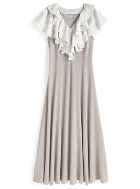 フリルレースドッキングロングワンピース