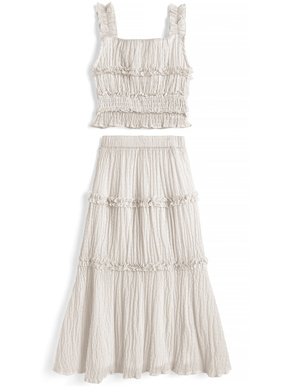 フリルシャーリングキャミソール×フレアスカートセットアップ