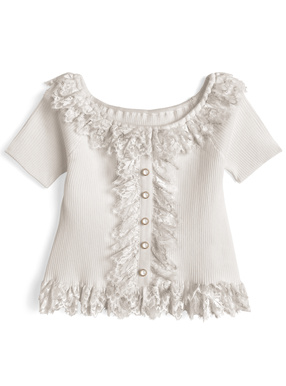 2Wayレースフリルリブニットトップス