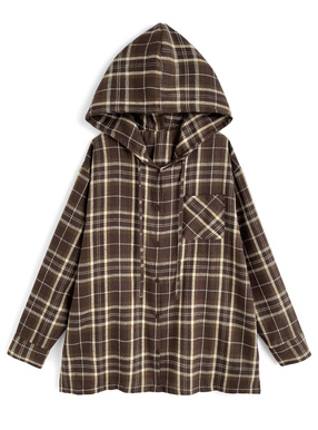 フード付きチェック柄シャツ