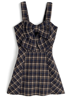 チェック柄ビッグリボンミニワンピース
