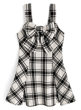 チェック柄ツイードビッグリボンミニワンピース