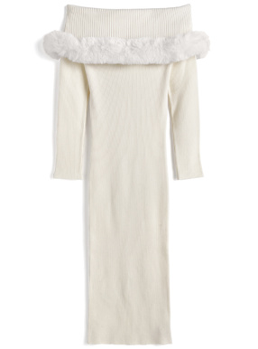 ファーオフショルダーニットワンピース