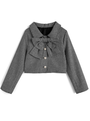リボン付き千鳥柄ショートジャケット