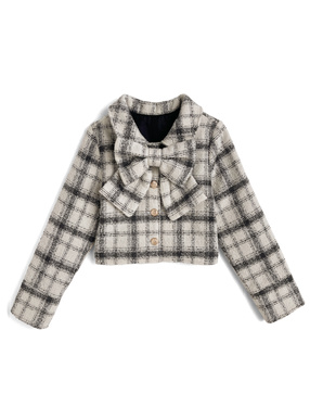 リボン付きチェック柄ツイードジャケット