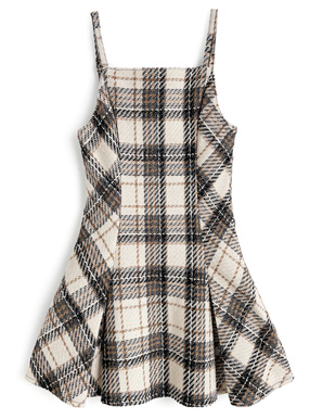 チェック柄ツイードキャミソールフレアミニワンピース