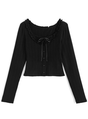 レイヤード風リボンフリルトップス