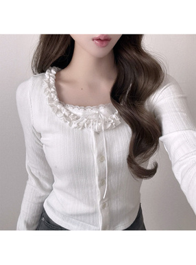 レイヤード風リボンフリルトップス