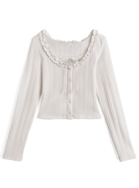 小花柄レイヤード風リボンフリルトップス