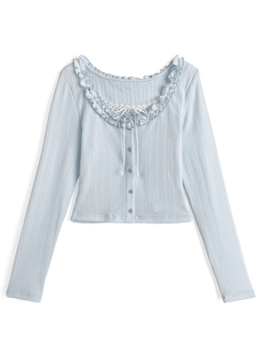 小花柄レイヤード風リボンフリルトップス