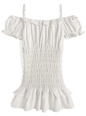 シャーリングフリルオフショルダーミニワンピース