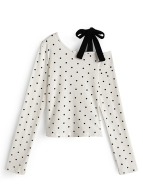 ドット柄ワンショルダーリボントップス