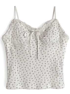 カップ付き小花柄リボンレースキャミソール