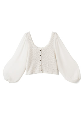 シフォンスリーブ透かし編みニットトップス