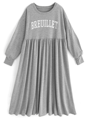 ロゴプリントギャザー切替フレアワンピース