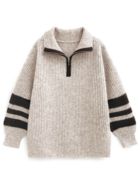 配色ラインハーフジップニットトップス