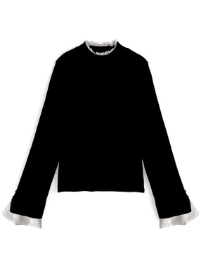 レース切替リブニットトップス