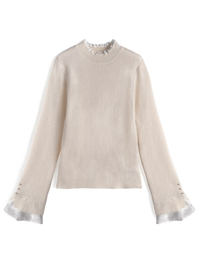 レース切替リブニットトップス