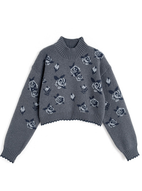 花柄ジャガードニットトップス