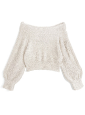 オフショルダーシャギーニットトップス