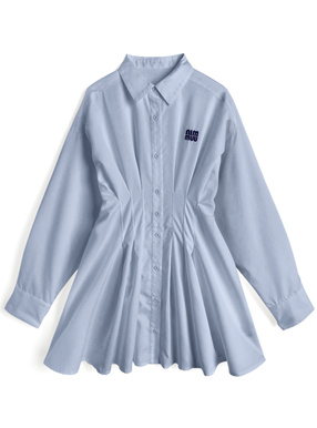 ロゴ刺繍バックレースアップシャツワンピース