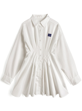 ロゴ刺繍バックレースアップシャツワンピース