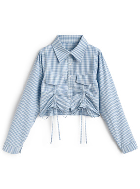 チェック柄ドロストショート丈シャツ